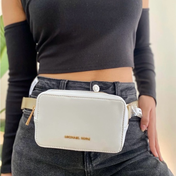 Michael Kors Handbags - NWT Michael Kors White Leather Belt Bag with Gold Accents